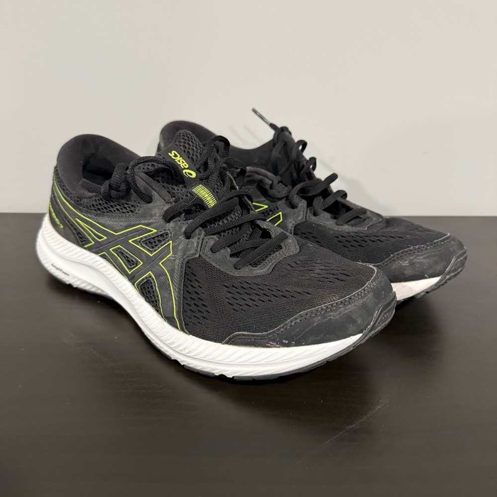 Asics Black and Green Athletic Shoes with Breathable Mesh